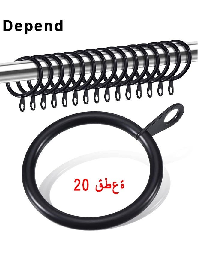 حلقات ستارة ستائر معدنية حلقات معلقة للستائر والقضبان ، حلقات ثنى انزلاق العيينة 32 مم القطر الداخلي لمعظم الستائر ، ستائر الدش سهلة التركيب (أسود ، 20 عبوة) - Image 1