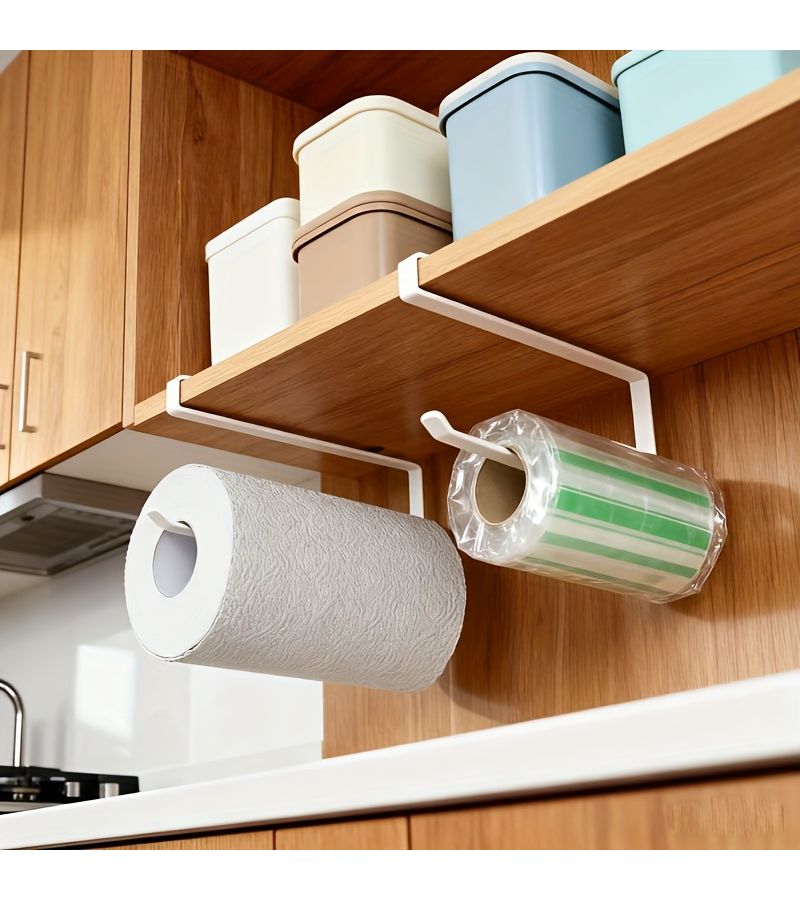 Black Wall Mount Kitchen Paper Towel Holder 2 Pcs No Drill - Image 2