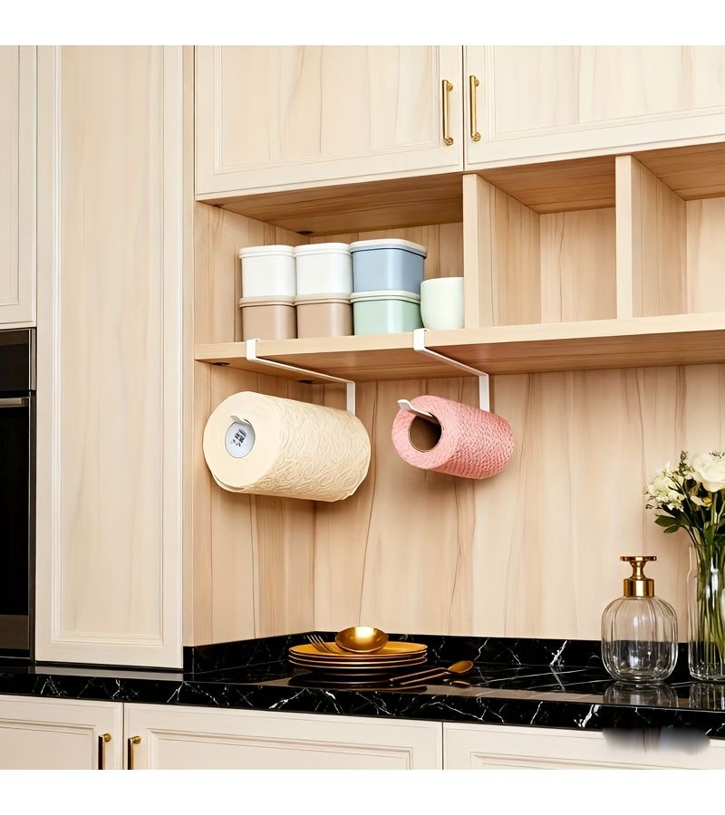 Black Wall Mount Kitchen Paper Towel Holder 2 Pcs No Drill - Image 4