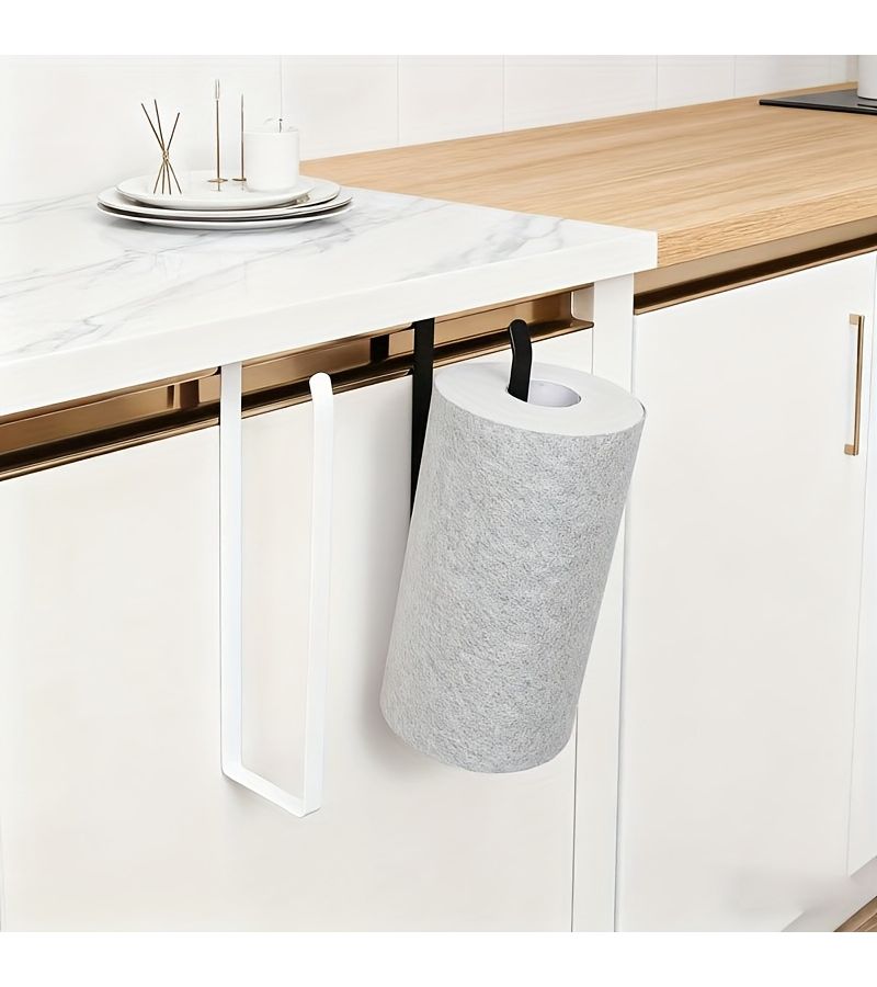 Black Wall Mount Kitchen Paper Towel Holder 2 Pcs No Drill - Image 1