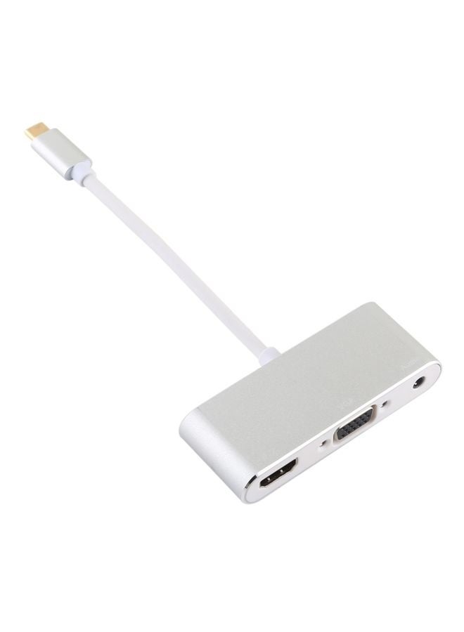USB 2.0 + Audio Port + VGA + HDMI to USB-C / Type-C HUB Adapter (Silver) - Image 1