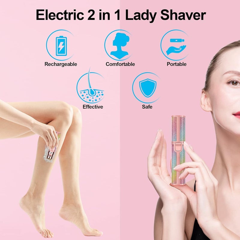 الكيان جهاز إزالة شعر الوجه للنساء، ماكينة حلاقة كهربائية للوجه والحواجب 2 في 1 للنساء، بدون ألم، قابلة لإعادة الشحن بمنفذ يو إس بي، ماكينة حلاقة شعر أنيقة بإضاءة ليد مدمجة للشفاه والذقن والأنف - Image 3