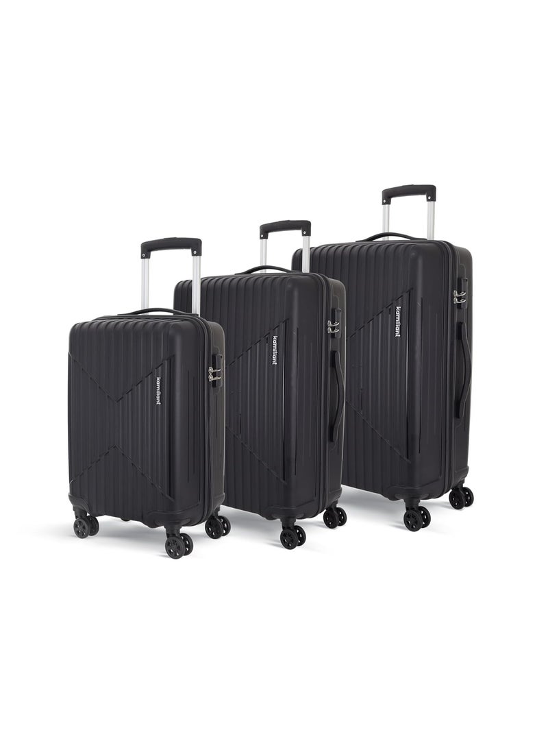 KAMILIANT by American Tourister Savvy Hard Case Trolley Luggage Set of 3 (55/70/80 cm) with Spinner Wheels & Combination Lock, Black