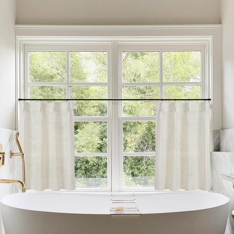 Lino Rosa Pinch Pleat Cafe Curtains 24 Inch Length for Kitchen Window Over Sink, Cream Linen Light Filtering Sheer Farmhouse Style Mini Tier Half Curtains for Windows, 24" W x 24" L - Image 4
