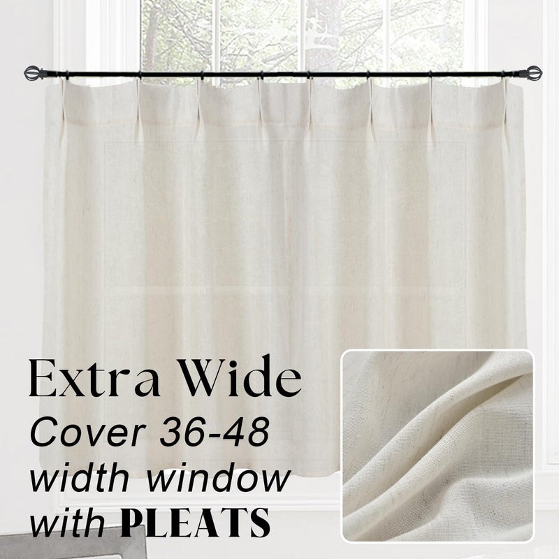 Lino Rosa Pinch Pleat Cafe Curtains 24 Inch Length for Kitchen Window Over Sink, Cream Linen Light Filtering Sheer Farmhouse Style Mini Tier Half Curtains for Windows, 24" W x 24" L - Image 5