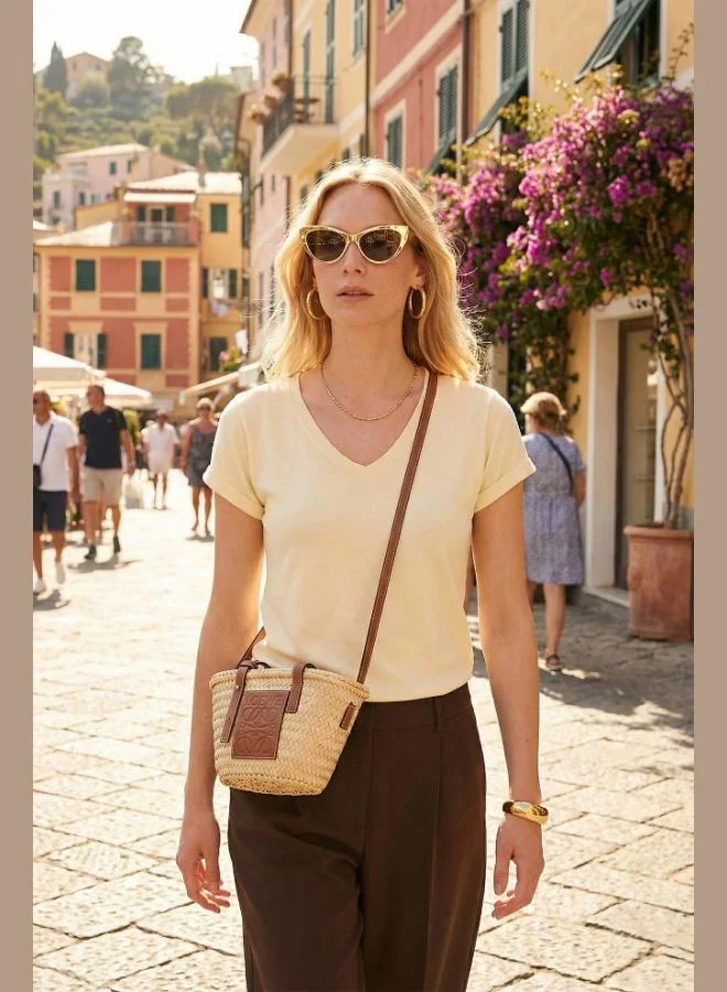 ليلا Lela V-Neck Relaxed Fit Blouse with Slit, Women's Blouse 5862000