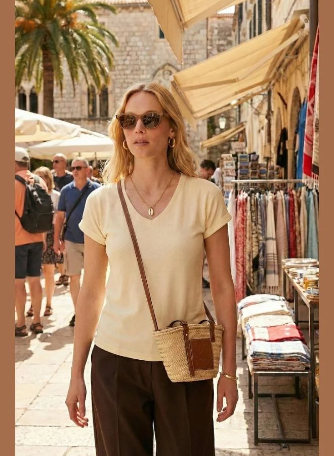 ليلا Lela V-Neck Relaxed Fit Blouse with Slit, Women's Blouse 5862000