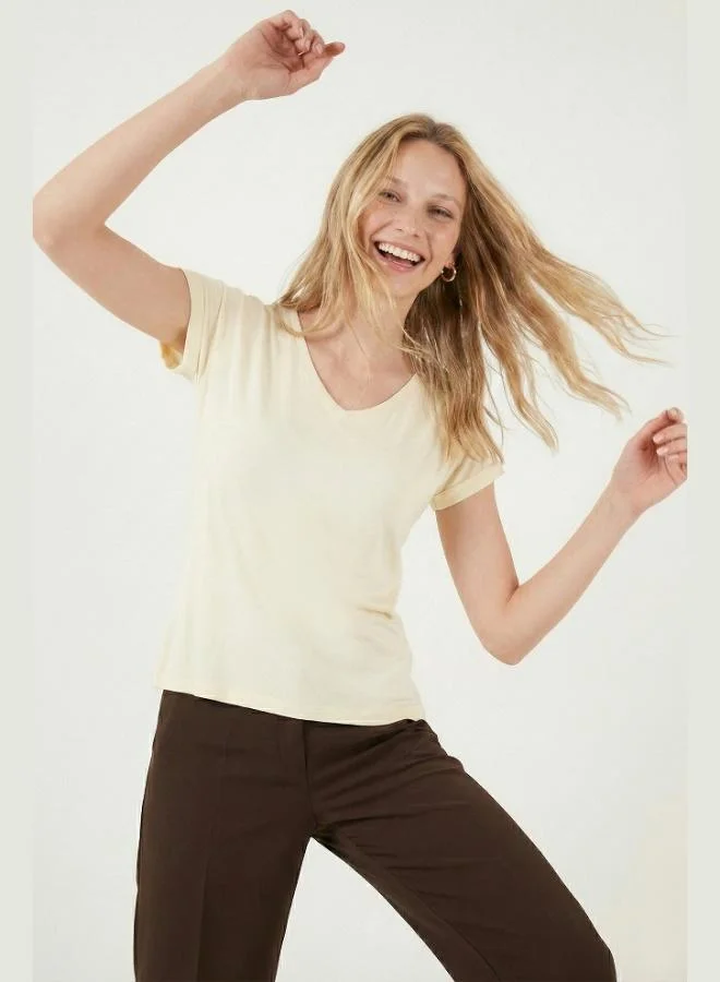 Lela  Lela V-Neck Relaxed Fit Blouse with Slit, Women's Blouse 5862000 for Women | Best Price UAE