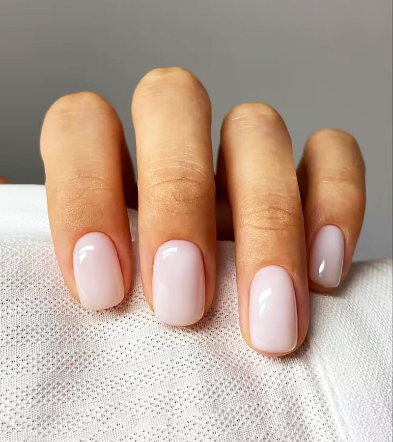 KKUUOO Light Pink Press on Nails Short Square Fake Full Cover False with Design Solid Color Acrylic Cute Glossy Artificial Stick for Women DIY Manicure - Image 1