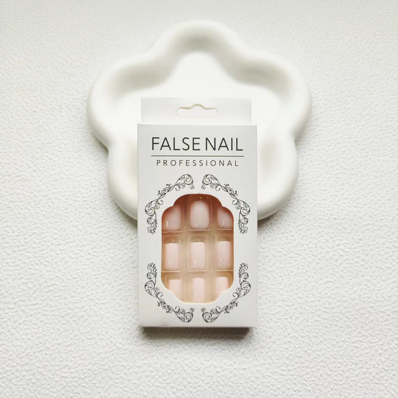 KKUUOO Light Pink Press on Nails Short Square Fake Full Cover False with Design Solid Color Acrylic Cute Glossy Artificial Stick for Women DIY Manicure - Image 5