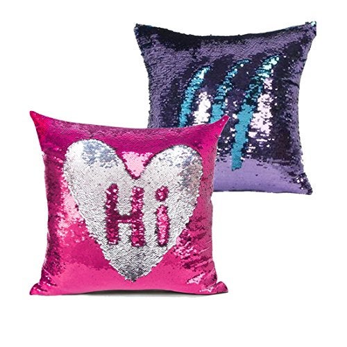 MOCOFO 2 Pack Glitter Sequins Pillow 16X16 Decorative Pillow Cover Sequin Pillowcase Magic for Party Sofa Couch CarRose Silver Lake Blue Purple - Image 1