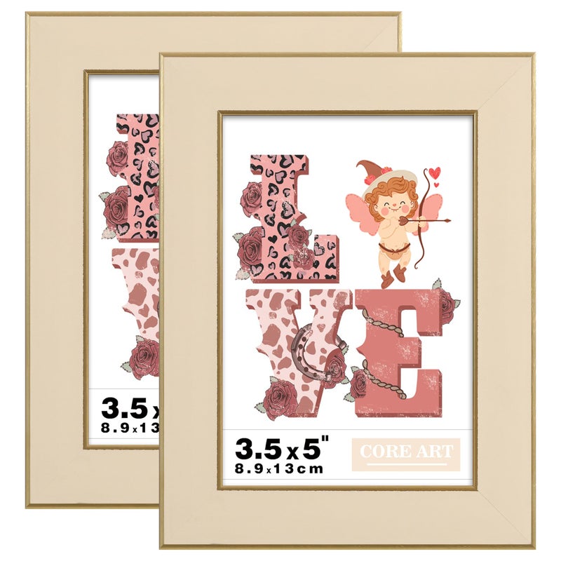 CORE ART 3.5x5 Picture Frames Ivory White Photo Frames Set of 2  3.5 by 5 Colorful Frame with HD Plexiglass  Wall or Tabletop Display - Image 1
