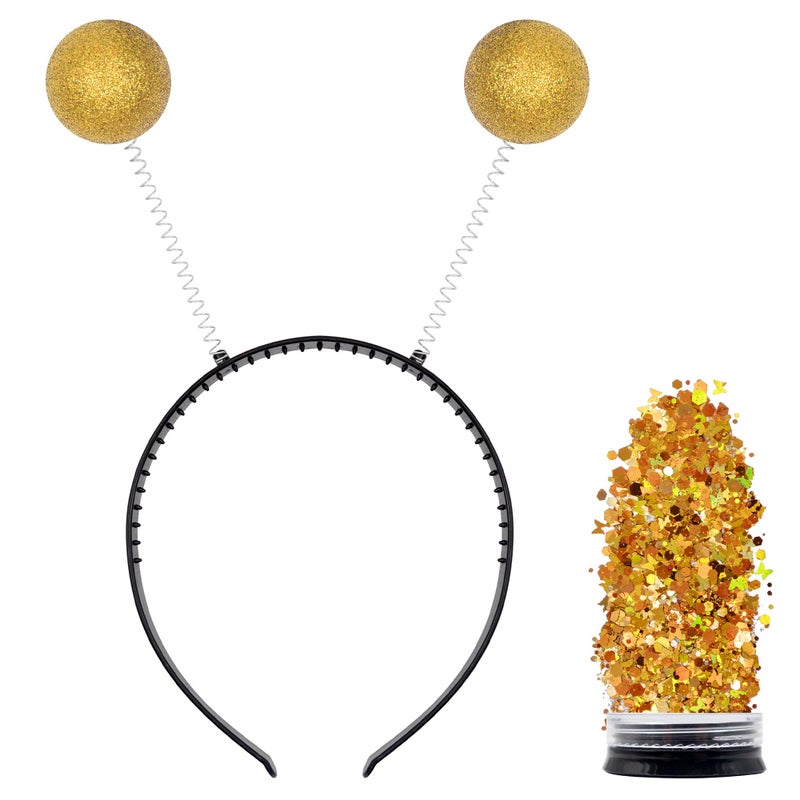 Funcredible Gold Alien Headbands and Glitter Martian Alien Antenna Headband Sparkly Alien Costume Accessories Alien Halloween Costumes