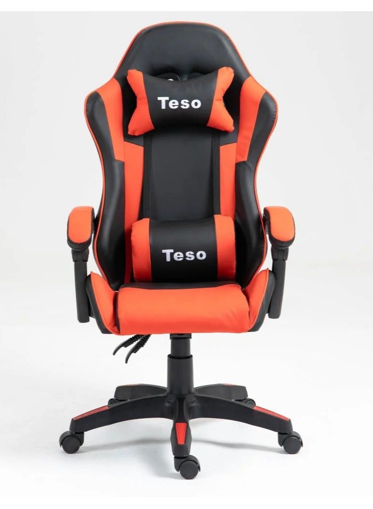 Teso Gaming Chair Adjustable Computer Chair PC Office PU Leather High Back Lumbar Support Comfortable Armrest Headrest Red And Black