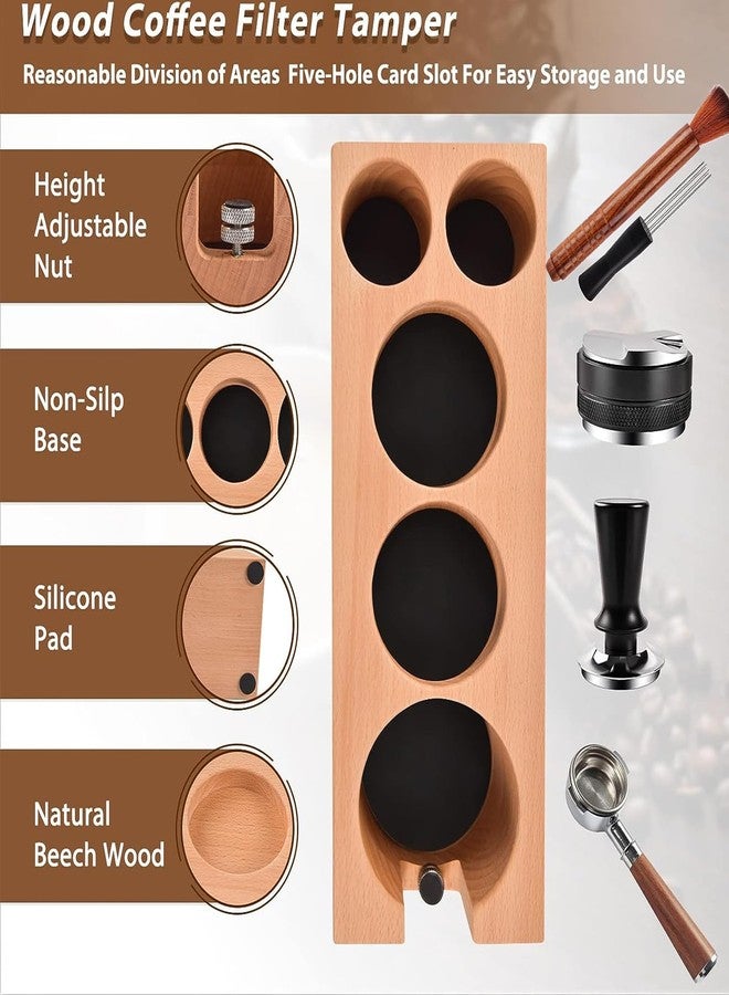 Sesama Espresso Accessories Kit 5-PCS Including Wooden Portafilter Station Organizer | 58MM Coffee Distributor | 58MM Tamper Press | WDT Stirrer Needle | Coffee Mat Brush, Multipurpose Espresso Tools - Image 3