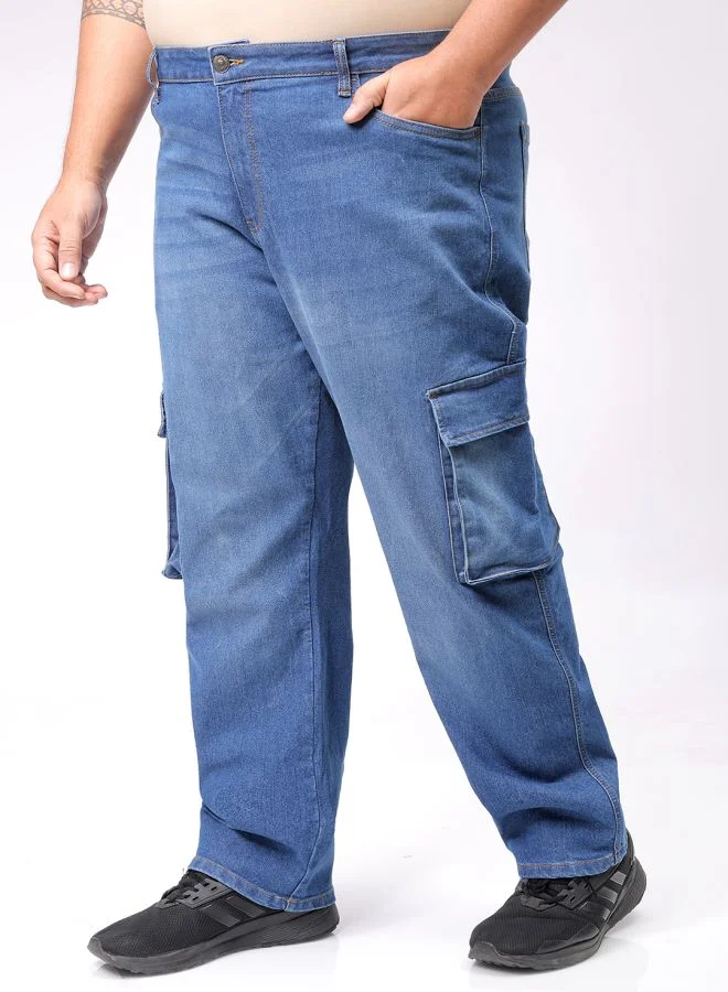 HARDSODA Men Plus Size Baggy Fit Solid Mid-Rise Stretchable Cargo Denims