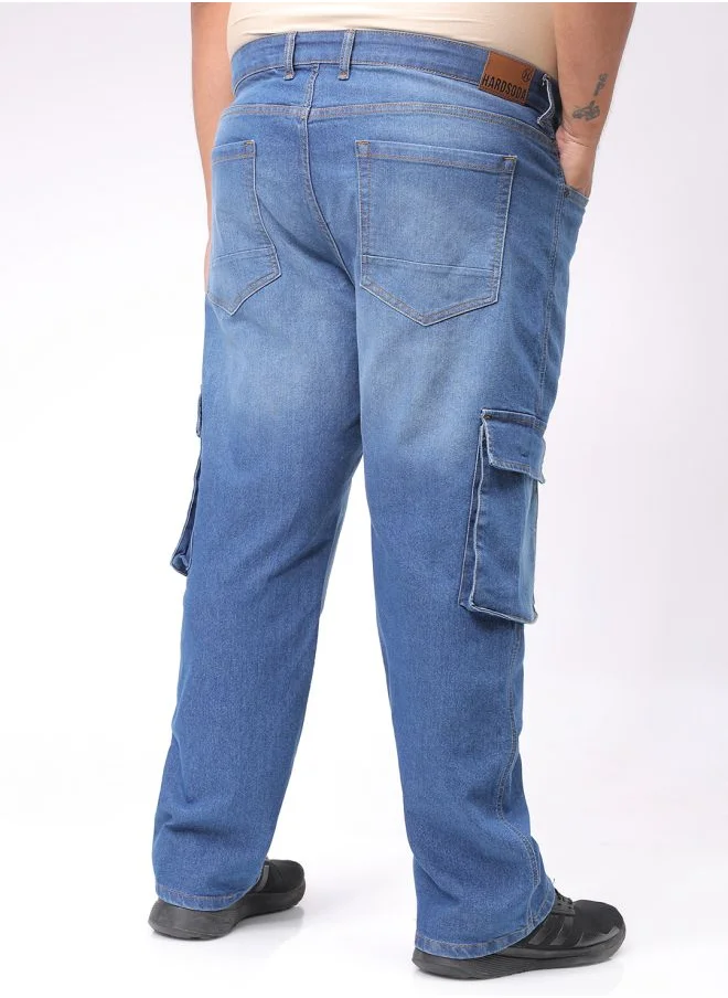 HARDSODA Men Plus Size Baggy Fit Solid Mid-Rise Stretchable Cargo Denims