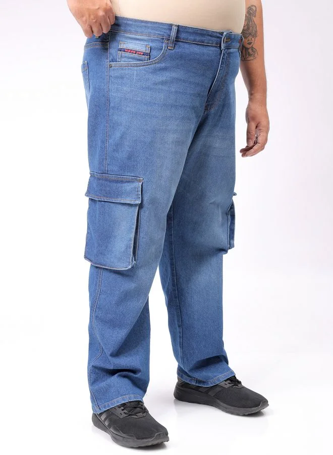 HARDSODA Men Plus Size Baggy Fit Solid Mid-Rise Stretchable Cargo Denims