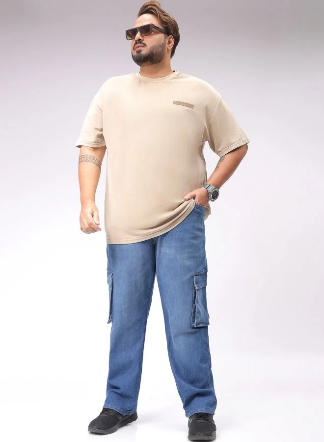 HARDSODA Men Plus Size Baggy Fit Solid Mid-Rise Stretchable Cargo Denims