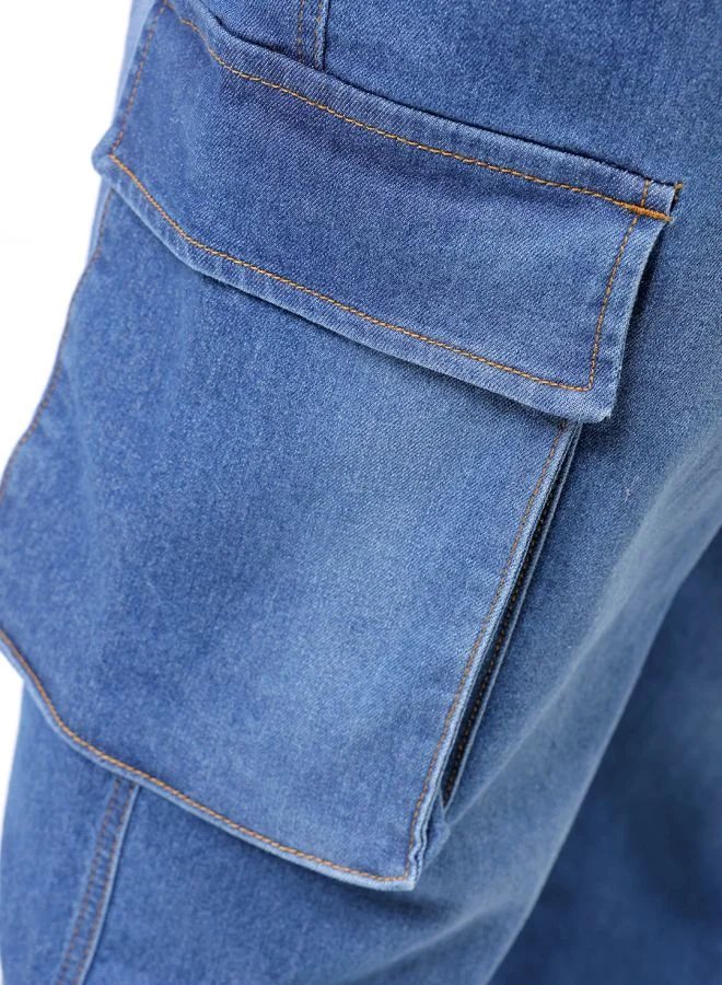 HARDSODA Men Plus Size Baggy Fit Solid Mid-Rise Stretchable Cargo Denims