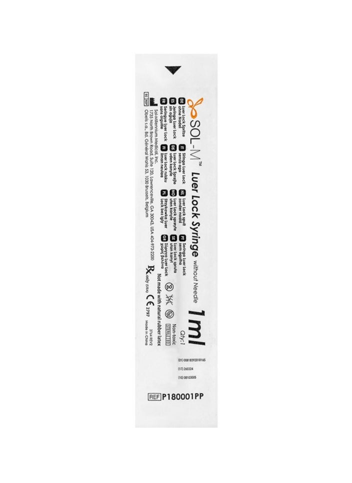 SOL-MILLENNIUM Sol-M 1ml Luer Lock Syringe PP with needle - 10 pcs  - Image 5
