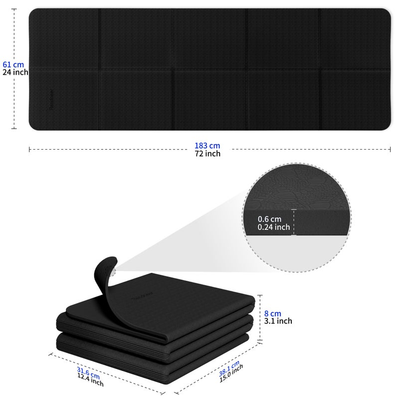 Readaeer Foldable Yoga Mat for Travel Folding Yoga Mat 6mm Thick with Carrying Bag, Non-Slip TPE Exercise Pilates Mat for 72" L x 24" W x 0.24 Inch (Black) - Image 2