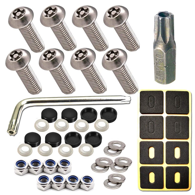 ZXFOOG License Plate Screws Anti Theft- 8 PC Button Head Torx M6 3/4" Stainless Steel Tamper Proof Machine Car Tag Bolt for License Plate Frame Holder, Security Fastener Hardware and Black Caps - Image 1