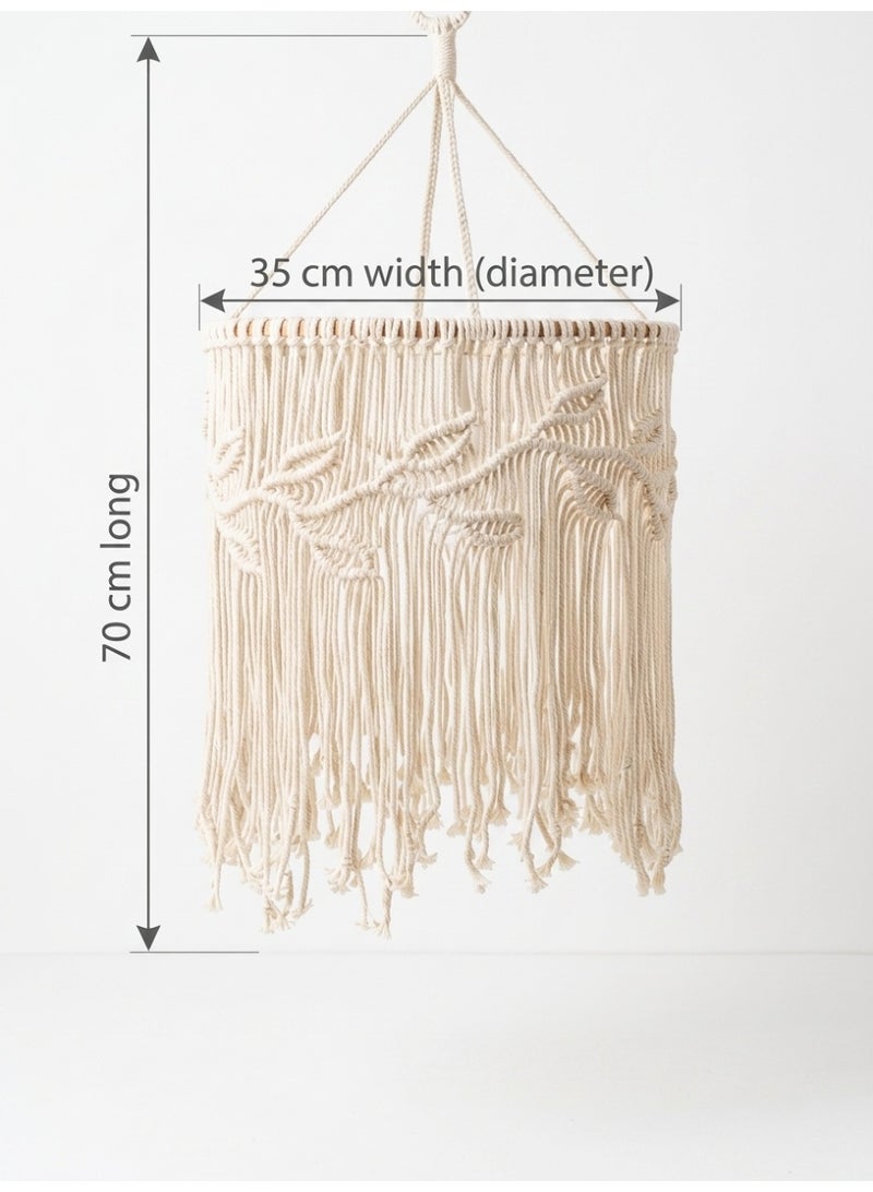 Antikiano Handmade Cotton Macramé Ceiling Lampshade with Leaf Pattern and Flowing Fringe, Boho Hanging Light Shade – 35 × 70 cm - Image 5