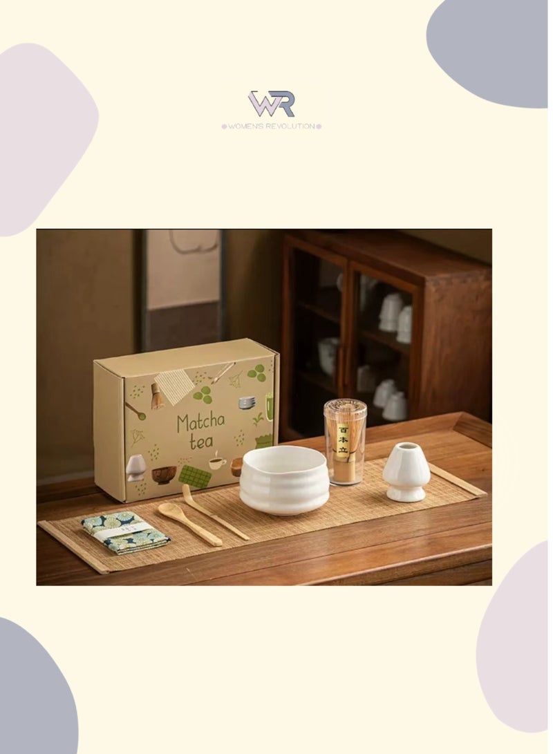 7 Piece Gift Set of Traditional Handmade Matcha Tea Whipping Tools white color