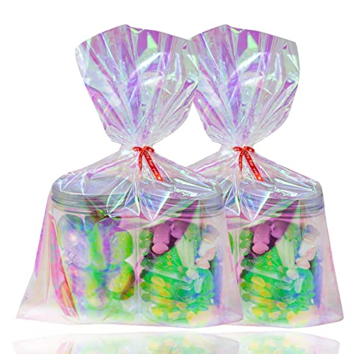 Ctoiotc Easter Cellophane Treat Bags, Iridescent Holographic Candy Goodie Bags with 5 Colors Pieces Twist Ties for Birthday Party Favors, Easter, Weddings, Christmas, Valentines - Image 3