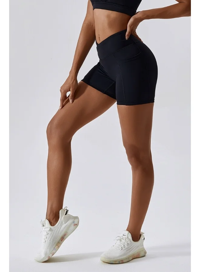 KAWN.YOGA Womens High Waist Contour Workout Sport Yoga Shorts Tummy Control With Pockets