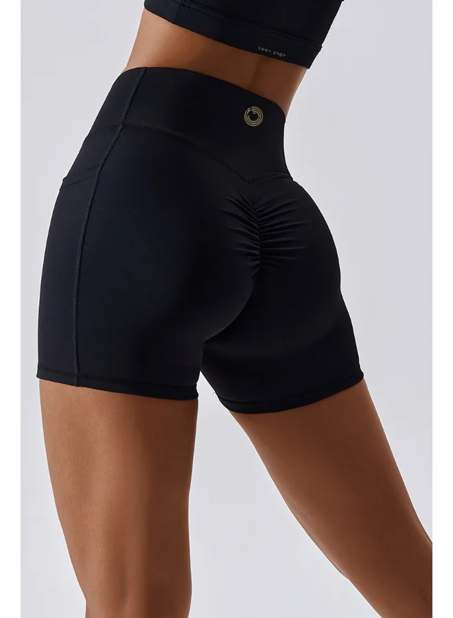 KAWN.YOGA Womens High Waist Contour Workout Sport Yoga Shorts Tummy Control With Pockets