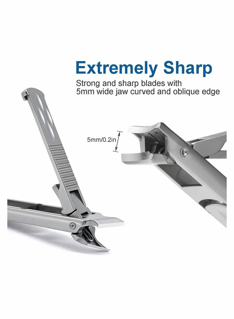 SYOSI مقص أظافر وأظافر القدم من الفولاذ المقاوم للصدأ متعدد الوظائف، مقص قابل للطي بفك واسع مع قفل أمان، رأس مزدوج منحني ومشذب مائل ومبرد أظافر حاد - Image 5