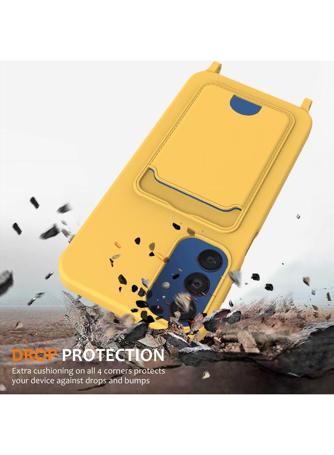 S-TOP Case For Samsung Galaxy A05s Integrated Card Bag Solid Color Liquid Silicone Phone Case with Lanyard - Image 2