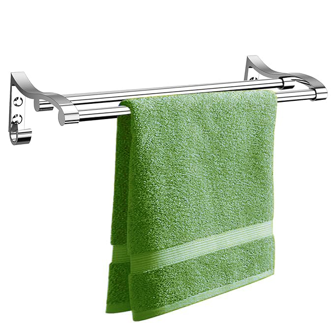 Handy Stianless steel bathroom Double Towel rod with hook | towel stand | towel rod| bathroom towel stand | towel bar | towel holder with cloths hook (Size-18 inch/Pack of-1) - Image 5