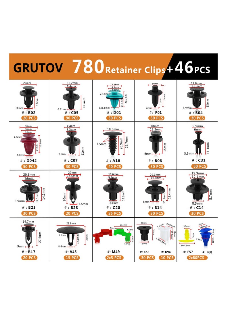 Excefore - Car Clips Car Bumper Clips Push Pins Automotive Clips, para Carros 826PCS Automotive Plastic Rivets Fastener Kit, Car Push Retainer Clips Set with Metal Fasteners Remover for Honda Toyota Gm Ford - Image 1