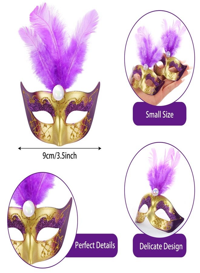 MIKIMIQI 12 Mini Mardi Gras Masks, Small Feather Eye Masks for Women - Bulk Pack for Mardi Gras Decorations & Party Costumes (Purple) - Image 2