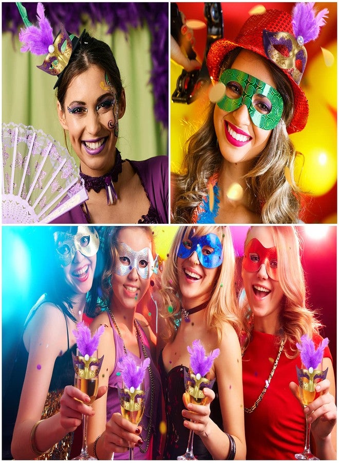 MIKIMIQI 12 Mini Mardi Gras Masks, Small Feather Eye Masks for Women - Bulk Pack for Mardi Gras Decorations & Party Costumes (Purple) - Image 4