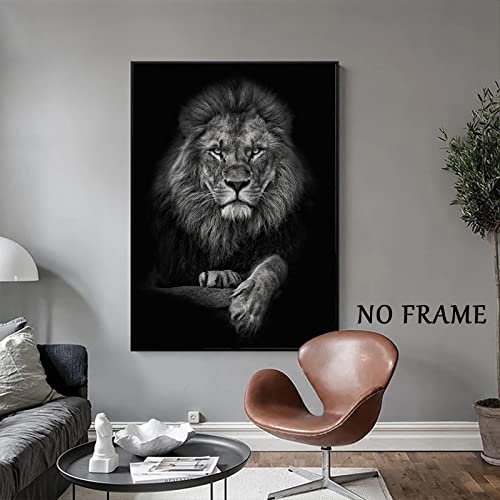 Wallvelart فن الجدران من قماش أسود وأبيض لرأس أسد - لوحات حيوانات - صور أسد - فن الجدران الأسود والأبيض - ملصقات أسد - أعمال فنية من قماش - صور حيوانات برية - ديكور الجدران 16x24 بوصة بدون إطار - Image 2