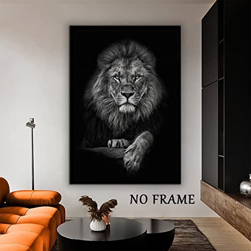 Wallvelart فن الجدران من قماش أسود وأبيض لرأس أسد - لوحات حيوانات - صور أسد - فن الجدران الأسود والأبيض - ملصقات أسد - أعمال فنية من قماش - صور حيوانات برية - ديكور الجدران 16x24 بوصة بدون إطار - Image 4