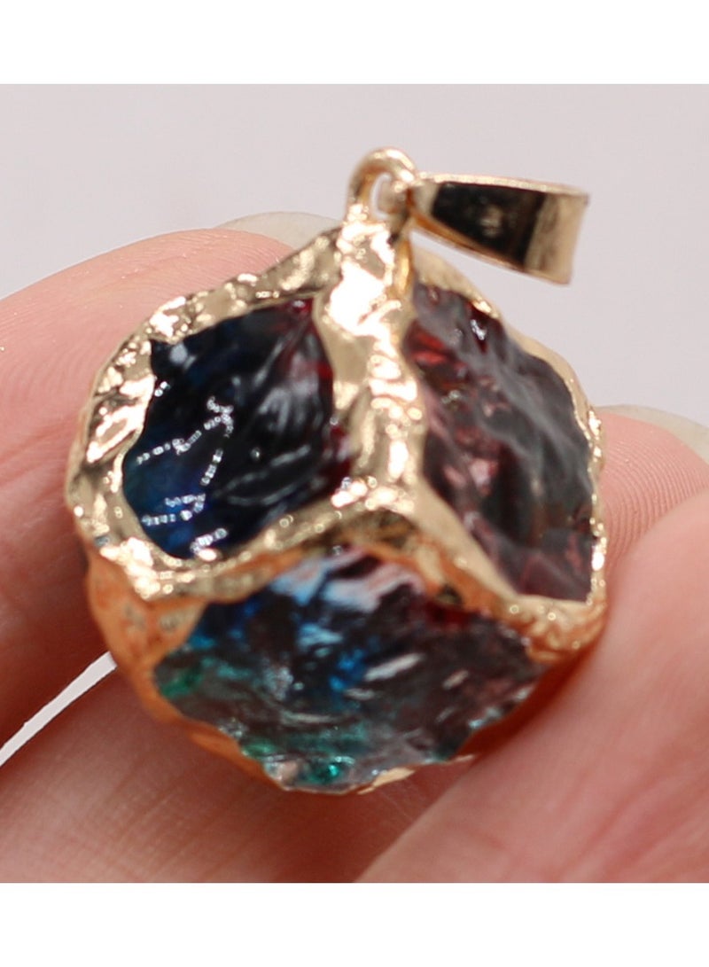 Blue-Purple Natural Stone Crystal 25x25mm Square Glass Pendant With Gold Edge - Image 1