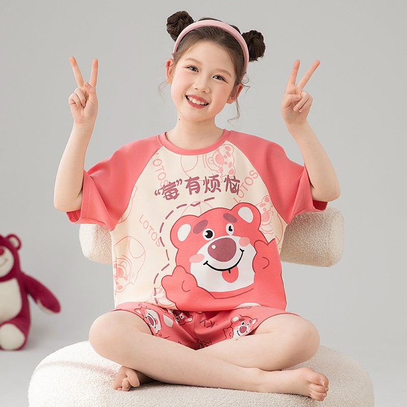 Girls' Summer Short-Sleeve Pure Cotton Thin Pajamas Set For Mother And Daughter, Children'S And Toddler Girls' All-Cotton Loungewear - Image 1