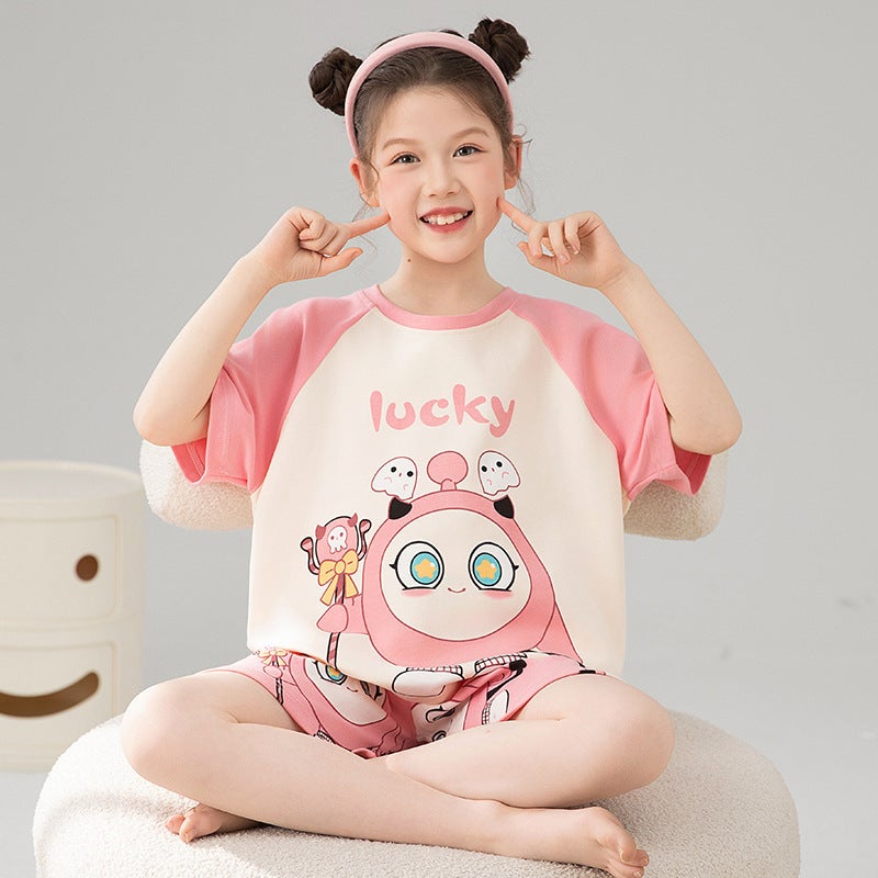 Girls' Summer Short-Sleeve Pure Cotton Thin Pajamas Set For Mother And Daughter, Children'S And Toddler Girls' All-Cotton Loungewear - Image 2