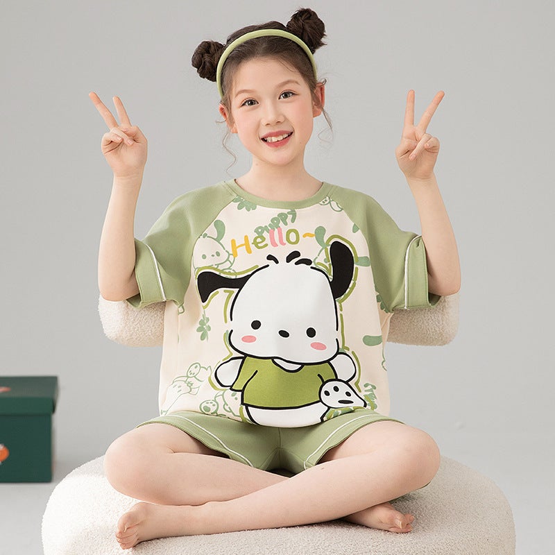 Girls' Summer Short-Sleeve Pure Cotton Thin Pajamas Set For Mother And Daughter, Children'S And Toddler Girls' All-Cotton Loungewear - Image 5