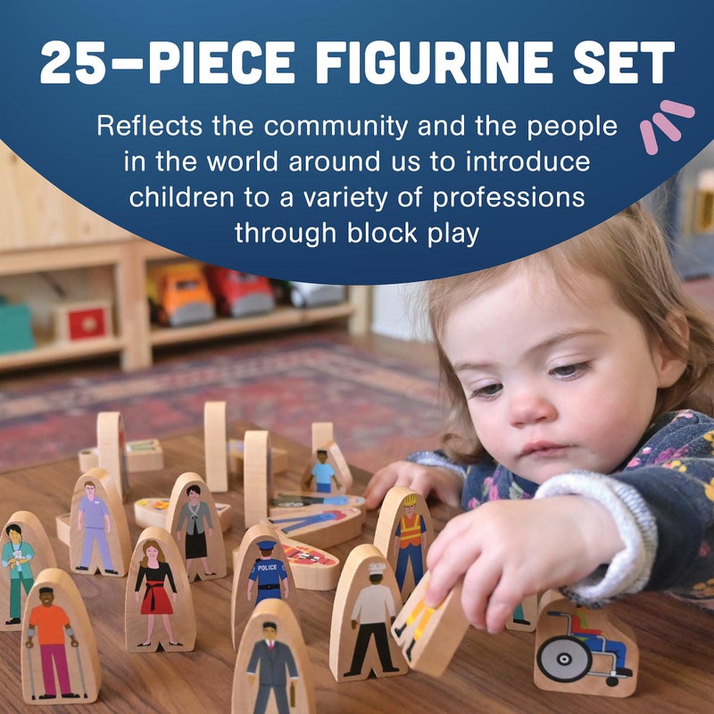 Constructive Playthings مجموعة شخصيات المساعدين المجتمعيين الخشبية من كونستركتيف بلايثينغز، 25 قطعة من كتل الخشب، شخصيات خشبية مستقلة وشاملة ومتنوعة للأطفال من عمر 3 سنوات فما فوق - Image 3