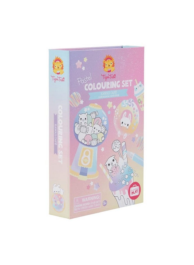 Tiger Tribe : Pastel Coloring Set - Kawaii Café -Activity Set, Cute Coloring Pages, 3 Double-Ended Pastel Pencils, Magnetic Close Storage Box, Kid Age 8+ - Image 1