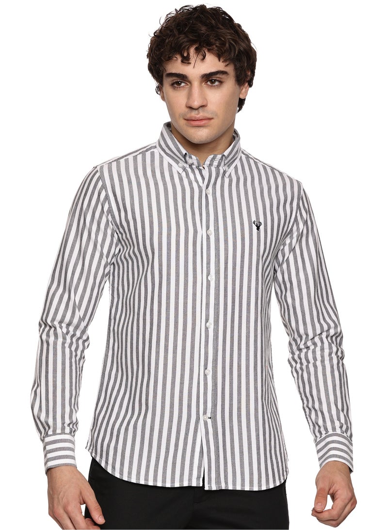 U.S. ELK Men's Button Down Shirt | Casual Slim Fit Shirt | Long Sleeve Oxford Shirts For Men | Smart Fit Cuff- Dark Grey  - Image 1