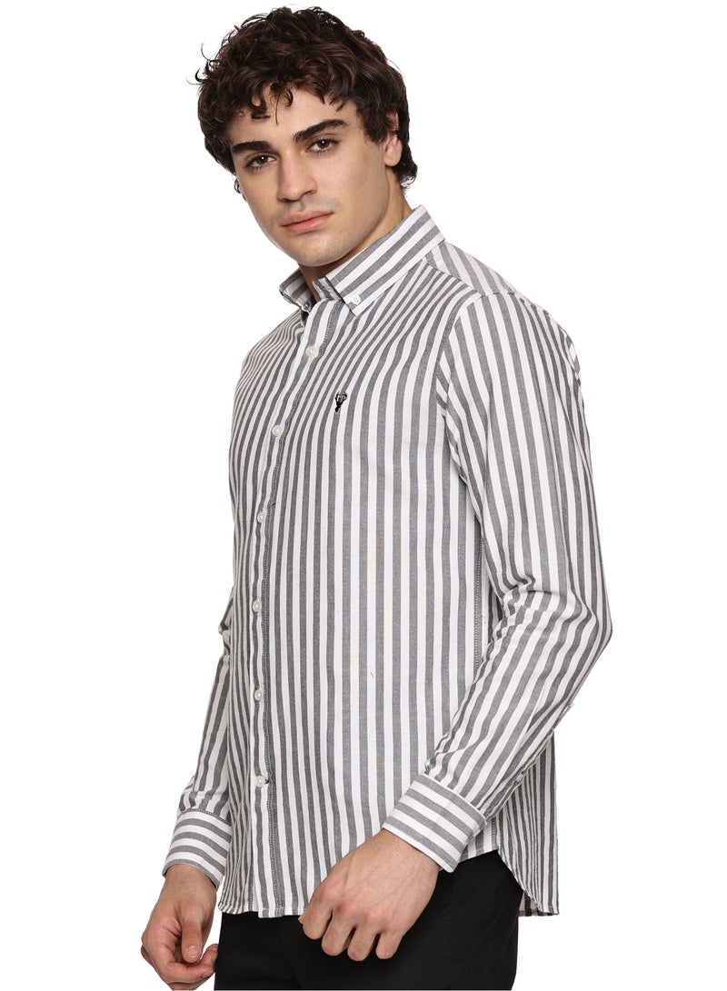 U.S. ELK Men's Button Down Shirt | Casual Slim Fit Shirt | Long Sleeve Oxford Shirts For Men | Smart Fit Cuff- Dark Grey  - Image 2