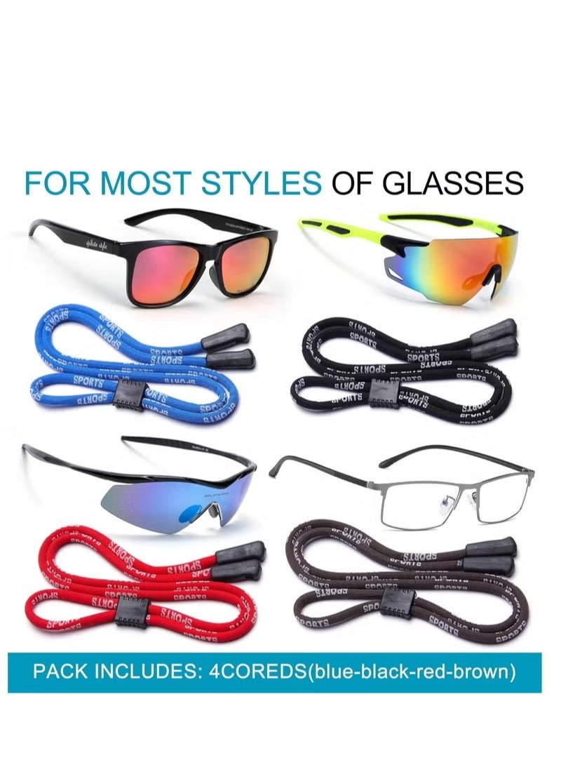 4 قطع من أحزمة النظارات المصنوعة من النايلون الفاخر، مثبتات النظارات القابلة للتعديل، سلاسل النظارات المضادة للانزلاق، حزام حامل النظارات الشمسية الرياضية للرجال والنساء - Image 2