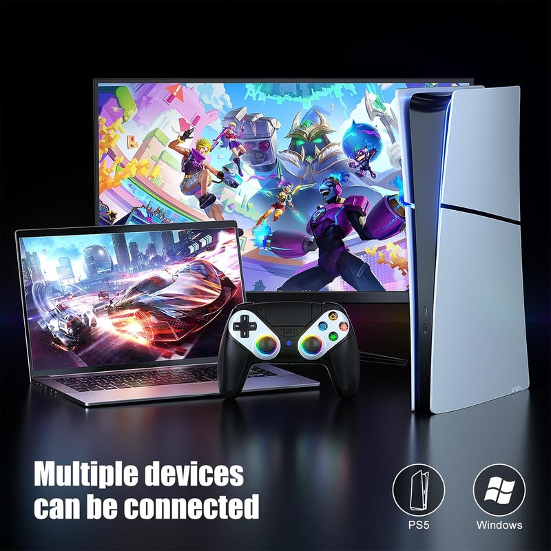 Gamrombo جهاز تحكم لاسلكي LED من لجهاز PS5، متوافق مع PS5 Pro/Slim/PC، اهتزاز مزدوج، وظيفة ماكرو/توربو، مقبس صوت 3.5 مم، جهاز تحكم ألعاب بتحكم حركة 6 محاور مع مكبر صوت (أسود) - Image 2